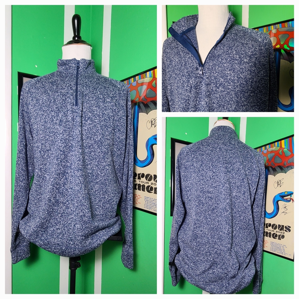 Old Navy Men's Heathered Blue Zip-Up Long Sleeve Sweater Polyester XXL